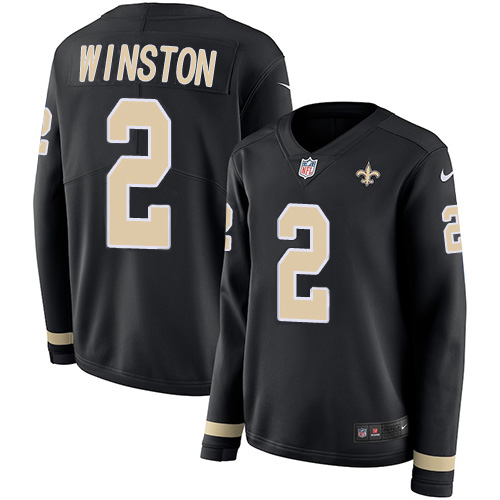 Nike Saints #2 Jameis Winston Black Team Color Women's Stitched NFL Limited Therma Long Sleeve Jersey