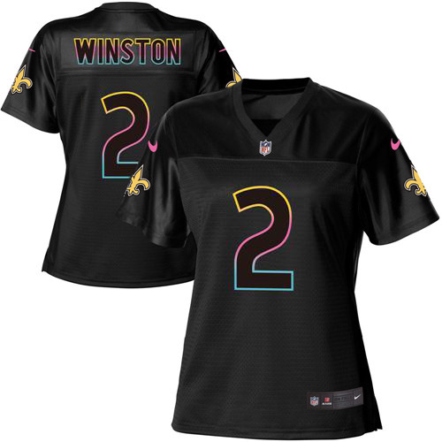 Nike Saints #2 Jameis Winston Black Women's NFL Fashion Game Jersey