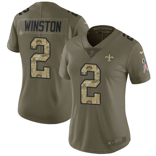 Nike Saints #2 Jameis Winston Olive/Camo Women's Stitched NFL Limited 2017 Salute To Service Jersey