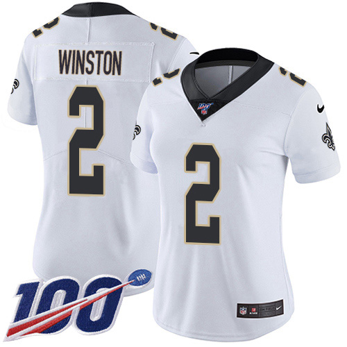 Nike Saints #2 Jameis Winston White Women's Stitched NFL 100th Season Vapor Untouchable Limited Jersey
