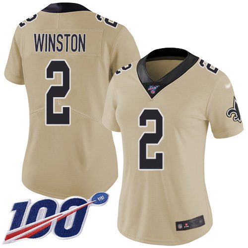 Nike Saints #2 Jameis Winston Gold Women's Stitched NFL Limited Inverted Legend 100th Season Jersey