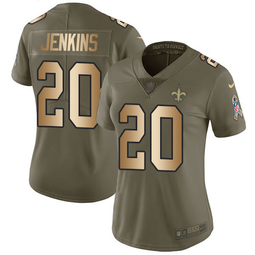 Nike Saints #20 Janoris Jenkins Olive/Gold Women's Stitched NFL Limited 2017 Salute To Service Jersey