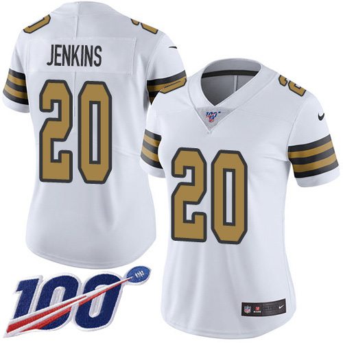 Nike Saints #20 Janoris Jenkins White Women's Stitched NFL Limited Rush 100th Season Jersey