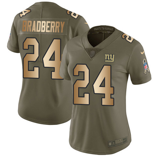 Nike Giants #24 James Bradberry Olive/Gold Women's Stitched NFL Limited 2017 Salute To Service Jersey