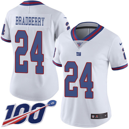 Nike Giants #24 James Bradberry White Women's Stitched NFL Limited Rush 100th Season Jersey