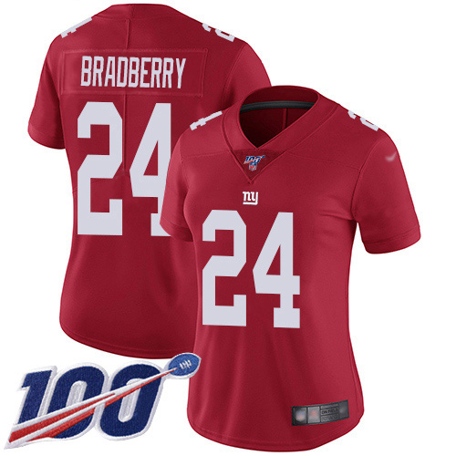 Nike Giants #24 James Bradberry Red Women's Stitched NFL Limited Inverted Legend 100th Season Jersey