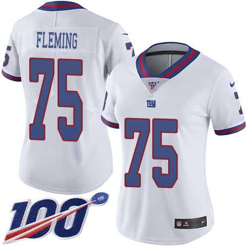 Nike Giants #75 Cameron Fleming White Women's Stitched NFL Limited Rush 100th Season Jersey