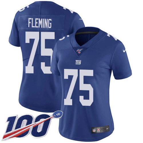 Nike Giants #75 Cameron Fleming Royal Blue Team Color Women's Stitched NFL 100th Season Vapor Untouchable Limited Jersey
