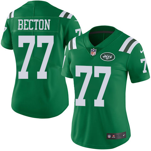 Nike Jets #77 Mekhi Becton Green Women's Stitched NFL Limited Rush Jersey