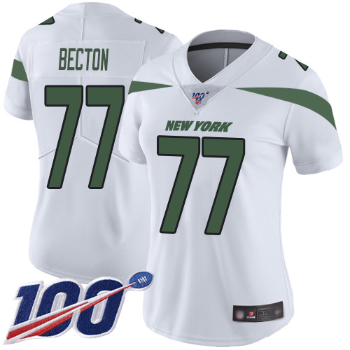 Nike Jets #77 Mekhi Becton White Women's Stitched NFL 100th Season Vapor Untouchable Limited Jersey