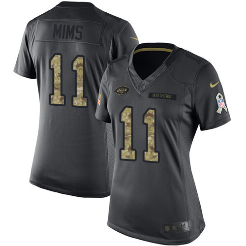 Nike Jets #11 Denzel Mim Black Women's Stitched NFL Limited 2016 Salute to Service Jersey