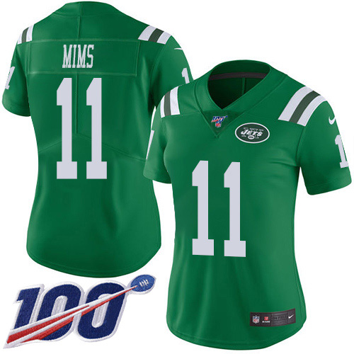 Nike Jets #11 Denzel Mim Green Women's Stitched NFL Limited Rush 100th Season Jersey