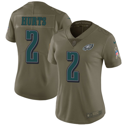 Nike Eagles #2 Jalen Hurts Olive Women's Stitched NFL Limited 2017 Salute To Service Jersey
