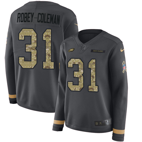 Nike Eagles #31 Nickell Robey-Coleman Anthracite Salute to Service Women's Stitched NFL Limited Therma Long Sleeve Jersey