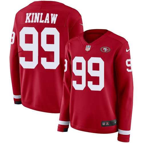 Nike 49ers #99 Javon Kinlaw Red Team Color Women's Stitched NFL Limited Therma Long Sleeve Jersey