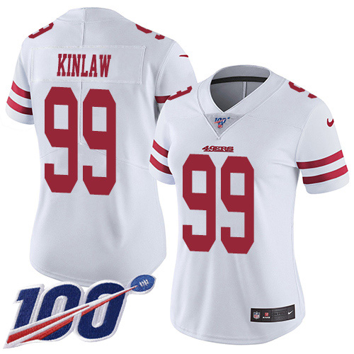 Nike 49ers #99 Javon Kinlaw White Women's Stitched NFL 100th Season Vapor Untouchable Limited Jersey