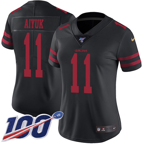 Nike 49ers #11 Brandon Aiyuk Black Alternate Women's Stitched NFL 100th Season Vapor Untouchable Limited Jersey
