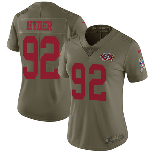 Nike 49ers #92 Kerry Hyder Olive Women's Stitched NFL Limited 2017 Salute To Service Jersey