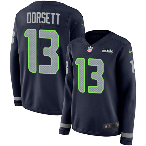 Nike Seahawks #13 Phillip Dorsett Steel Blue Team Color Women's Stitched NFL Limited Therma Long Sleeve Jersey