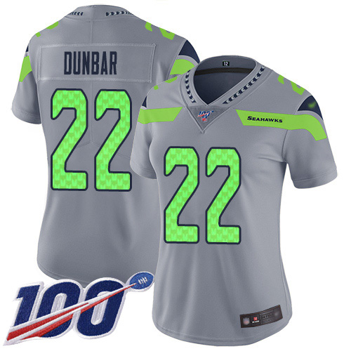 Nike Seahawks #22 Quinton Dunbar Gray Women's Stitched NFL Limited Inverted Legend 100th Season Jersey