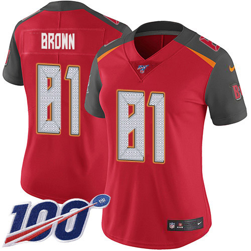 Nike Buccaneers #81 Antonio Brown Red Team Color Women's Stitched NFL 100th Season Vapor Untouchable Limited Jersey