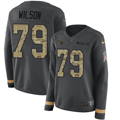 Nike Titans #79 Isaiah Wilson Anthracite Salute to Service Women's Stitched NFL Limited Therma Long Sleeve Jersey