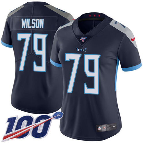 Nike Titans #79 Isaiah Wilson Navy Blue Team Color Women's Stitched NFL 100th Season Vapor Untouchable Limited Jersey