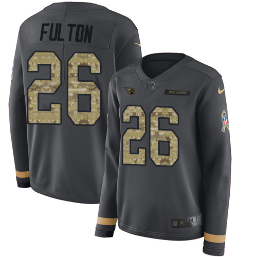 Nike Titans #26 Kristian Fulton Anthracite Salute to Service Women's Stitched NFL Limited Therma Long Sleeve Jersey