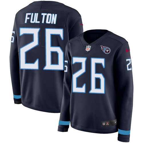 Nike Titans #26 Kristian Fulton Navy Blue Team Color Women's Stitched NFL Limited Therma Long Sleeve Jersey