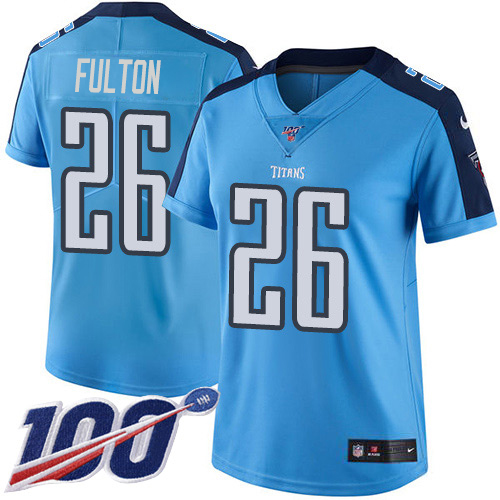 Nike Titans #26 Kristian Fulton Light Blue Women's Stitched NFL Limited Rush 100th Season Jersey