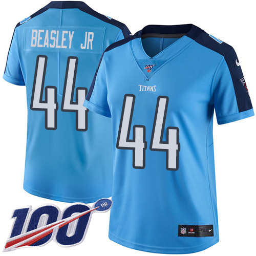Nike Titans #44 Vic Beasley Jr Light Blue Women's Stitched NFL Limited Rush 100th Season Jersey