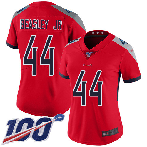 Nike Titans #44 Vic Beasley Jr Red Women's Stitched NFL Limited Inverted Legend 100th Season Jersey