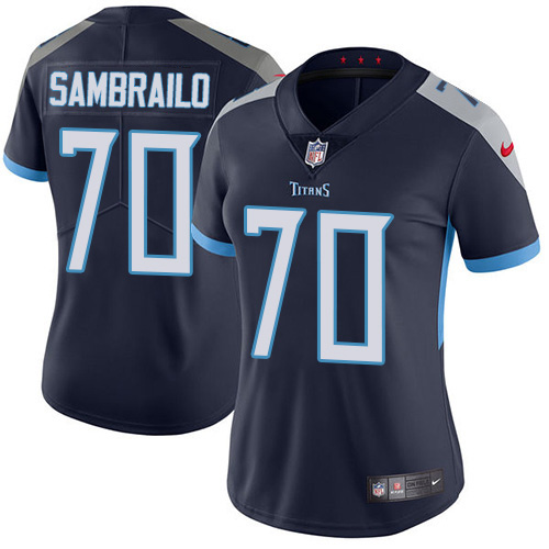 Nike Titans #70 Ty Sambrailo Navy Blue Team Color Women's Stitched NFL Vapor Untouchable Limited Jersey