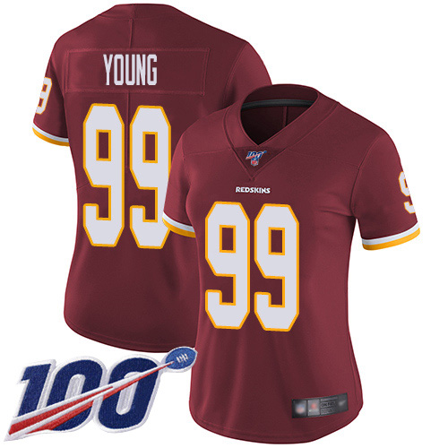 Nike Redskins #99 Chase Young Burgundy Red Team Color Women's Stitched NFL 100th Season Vapor Untouchable Limited Jersey