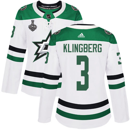 Adidas Stars #3 John Klingberg White Road Authentic Women's 2020 Stanley Cup Final Stitched NHL Jersey