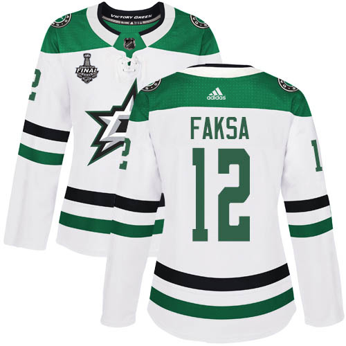 Adidas Stars #12 Radek Faksa White Road Authentic Women's 2020 Stanley Cup Final Stitched NHL Jersey