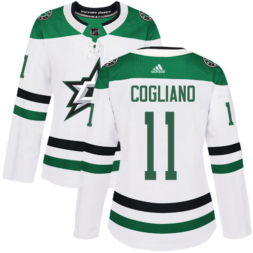 Adidas Stars #11 Andrew Cogliano White Road Authentic Women's Stitched NHL Jersey