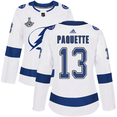Adidas Lightning #13 Cedric Paquette White Road Authentic Women's 2020 Stanley Cup Champions Stitched NHL Jersey