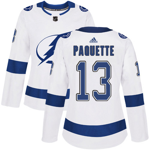 Adidas Lightning #13 Cedric Paquette White Road Authentic Women's Stitched NHL Jersey