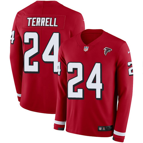 Nike Falcons #24 A.J. Terrell Red Team Color Youth Stitched NFL Limited Therma Long Sleeve Jersey
