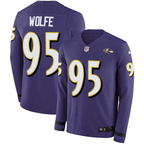 Nike Ravens #95 Derek Wolfe Purple Team Color Youth Stitched NFL Limited Therma Long Sleeve Jersey
