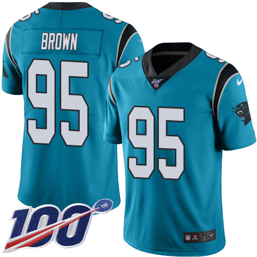 Nike Panthers #95 Derrick Brown Blue Youth Stitched NFL Limited Rush 100th Season Jersey