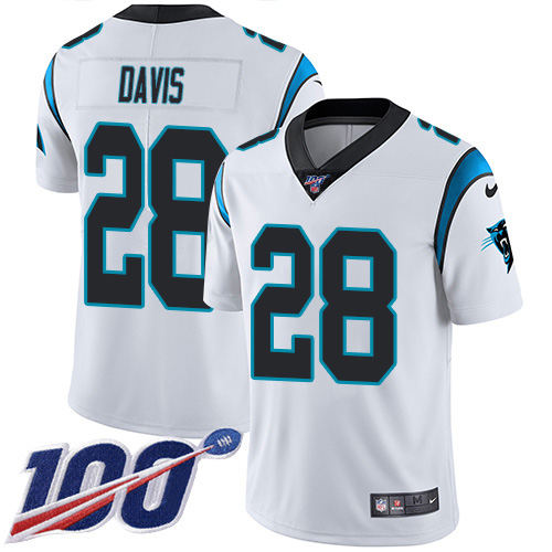 Nike Panthers #28 Mike Davis White Youth Stitched NFL 100th Season Vapor Untouchable Limited Jersey
