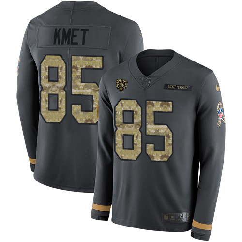 Nike Bears #85 Cole Kmet Anthracite Salute to Service Youth Stitched NFL Limited Therma Long Sleeve Jersey