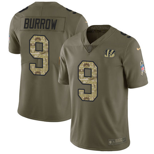 Nike Bengals #9 Joe Burrow Olive/Camo Youth Stitched NFL Limited 2017 Salute To Service Jersey