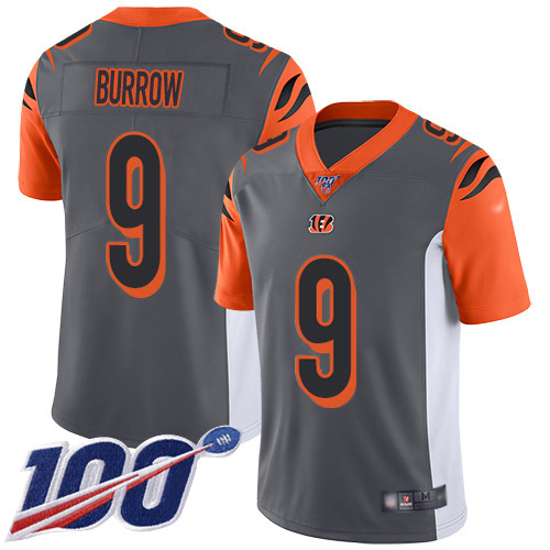Nike Bengals #9 Joe Burrow Silver Youth Stitched NFL Limited Inverted Legend 100th Season Jersey