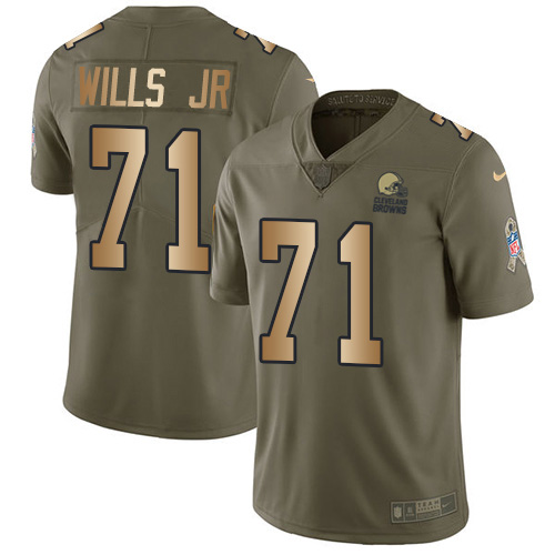 Nike Browns #71 Jedrick Wills JR Olive/Gold Youth Stitched NFL Limited 2017 Salute To Service Jersey