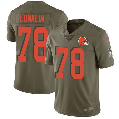 Nike Browns #78 Jack Conklin Olive Youth Stitched NFL Limited 2017 Salute To Service Jersey