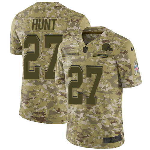 Nike Browns #27 Kareem Hunt Camo Youth Stitched NFL Limited 2018 Salute To Service Jersey