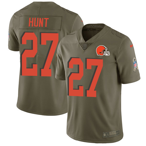 Nike Browns #27 Kareem Hunt Olive Youth Stitched NFL Limited 2017 Salute To Service Jersey
